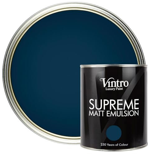 Vintro | Luxury Matt Emulsion | Nightfall | Smooth Chalky Finish | Multi Surface Paint | for Walls, Ceilings, Wood and Metal (Dark Blue) 1L