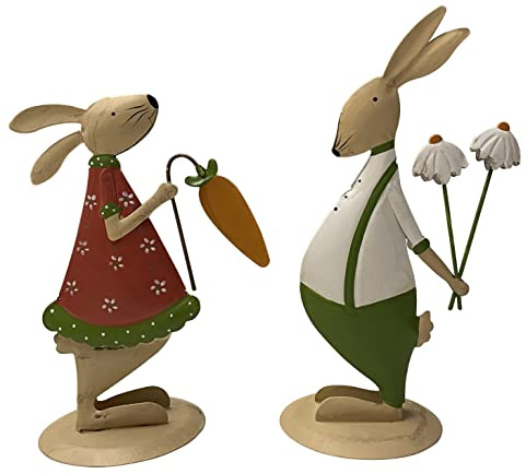 khevga Coniglietto decorativo pasquale in metallo, set da 2 pezzi, colore: verde