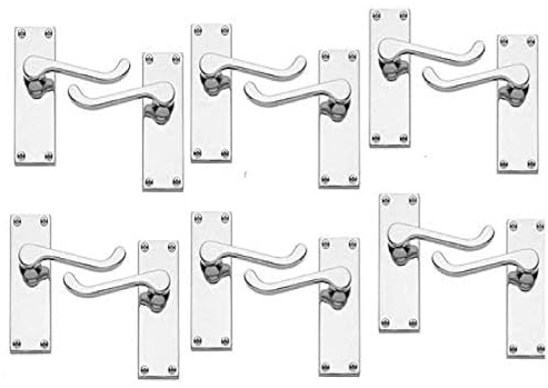 Haven Heritage Silver Door Handles Interior - Victorian Scroll in Polished Chrome, Back Plate, 118 x 42mm, Multipack, Set (6 Pairs)