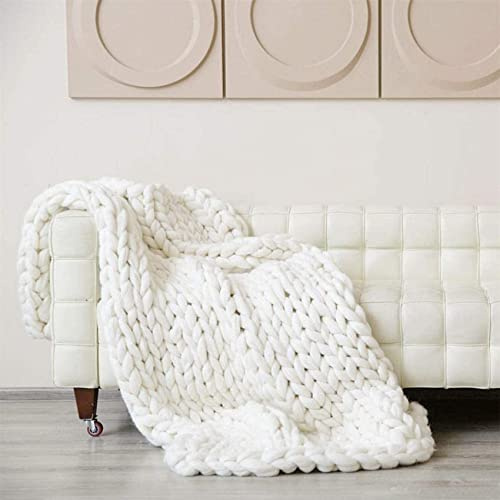 Riyueyi Manta De Punto Hecha A Mano, 100% Lana Merino Thick Line Throw Soft Rug Sofa Bed Lounge Decorator Home Decor,Blanco,100x100cm/39x39in