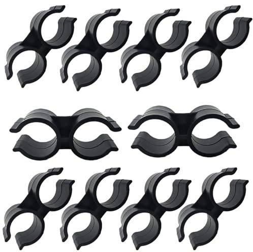10pcs Black Double Port Pipe Clamps Clips, Hdtyyln 24mm Diameter Plastic Double Line Clamps Shelf Pole Connector Chain Link Fence Panel Clamps Clips, Pipe Linking and Fastening Fastener Accessories