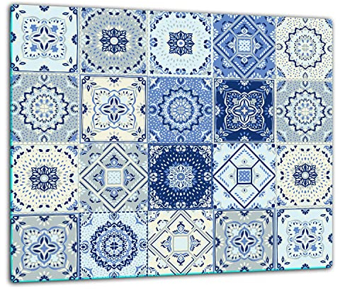 TMK | spisskyddsplatta 60 x 52 ett stycke glas elektrisk spis induktion spisskydd stänkskydd glasplatta dekoration skärbräda mosaik blå
