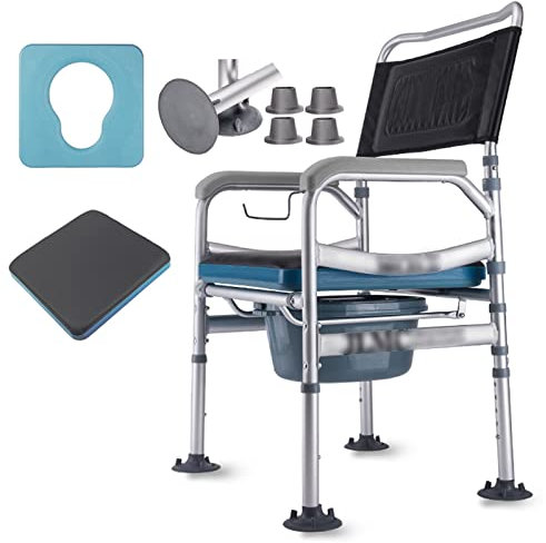 Toilettenstuhl Fahrbar 150 kg Höhenverstellbar Duschstuhl für Senioren Toilettensitz WC Sitz mit rutschfeste Gummifüße WC-Stuhl Nachtstuhl mit Eingebauter Toilette (Color : B)
