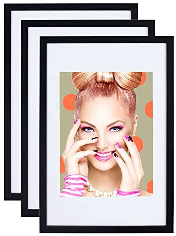 IDEAL TREND 3er 5er Set Holz Bilderrahmen Lifestyle Plexi Foto Rahmen Collage Wanddeko Poster S111: Farbe: 3er Pack Schwarz | Format: 50x70