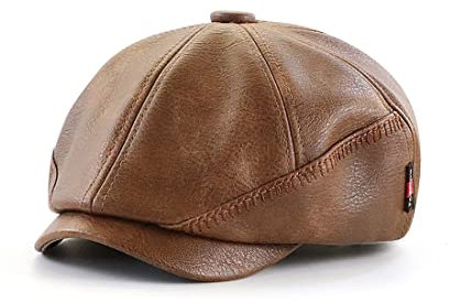 LAIFEKE PU-Leder Herbst Winter Ballonmütze Klassischer Vintage Gatsby Hut Für Männer Und Frauen (Dunkler Kaffee)