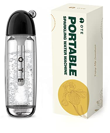 OTE Machine à eau pétillante portable, Double couche PET portable Soda Streaming Machine Safe 450 ml Personal PET Seltzer Stream Carbonator Pas d'électricité Sans BPA-Black (No Co2 Cartridges)