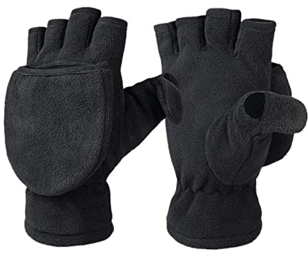ANUFER 2 in 1 Unisex Winter Cabrio-Handschuhe Flip Top mit Dickem Thermal Polar Fleece Handwärmer