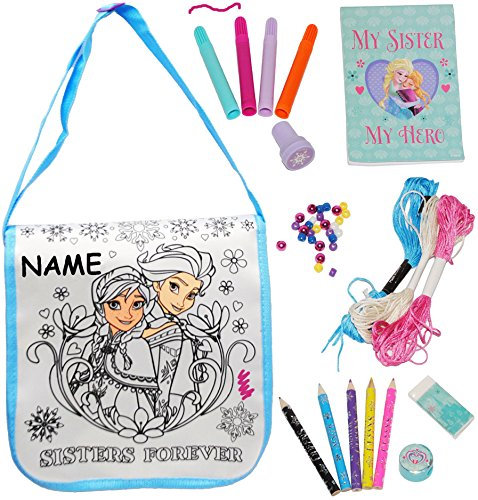 alles-meine.de GmbH XXL Bastelset zum Malen & Kreativ Werden - incl. Name - Schmuckbasteln & Bemalen von Tasche - Umhängetasche - Henkeltasche - Tragetasche - die Eiskönigin - ..