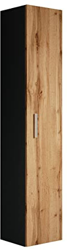 Badplaats Badezimmerschrank Pluto 30 x 30 x 150 cm Schwarz Matt mitt Eiche - Hoch Badschrank mit 1 Tür