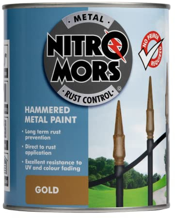Nitromors Hammered Metal Paint Gold, 750 ml, UV Resistant, No Primer Needed, Ideal for Doors & Garden Furniture, Durable Rust Protection