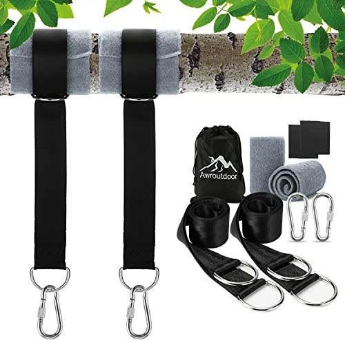 Awroutdoor Sangle hamac, Sangle balancoire Arbre, Fixation de Balançoire pour Hamac pour Arbres 2 x 150 cm avec D-Ring - Deux Crochets Mousquetons - Charge Max 500KG