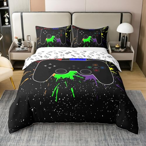 Baumwolle Gamer Bettwäsche Kinder Reversible Gaming Bettbezug Set 135x200,Jungen Video Spiele Tröster Abdeckung,Gaming Gamer Entwürfe Bett Bequem für Teenager Zimmer,Gamepad Controller Bettset