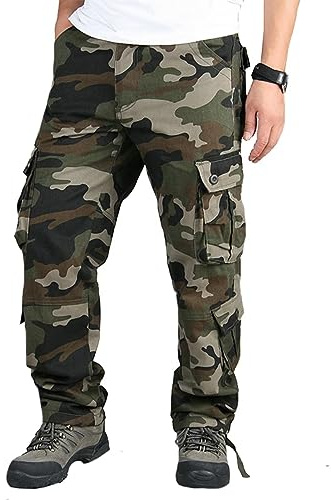 BAYAMO Mens Camo Cargo Pants Military Fatigue BDU Pant Hunting Combat Work Hiking Casual Pants with 8 Pockets (Camo Green,36)