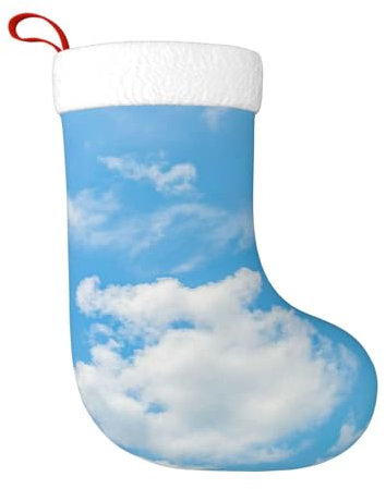 TRESILA Personalisierbarer Weihnachtsstrumpf Nikolausstrümpfe, Geschenktüten, Süßigkeitenbeutel, Weihnachtsbaum, zum Aufhängen für Weihnachten, Feiertagsparty – klarer blauer Himmel