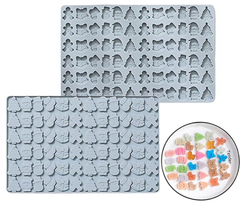 Christmas Silicone Moulds,1PC Gingerbread Man, Bell, Sock, Snowman, Christmas Tree, Santa Claus Christmas Chocolate Moulds,Silicone Baking Mold for Candy Cookies Jelly Cake Decorations (Blue)