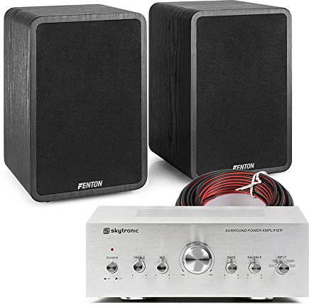 Fenton Bookshelf Sound System, Home Stereo System with SHFB65 HiFi 200W Speakers & AV400 Amplifier, Compact Audio Set for TV, CD, Laptop, Balanced Sound with EQ Controls, Black Finish