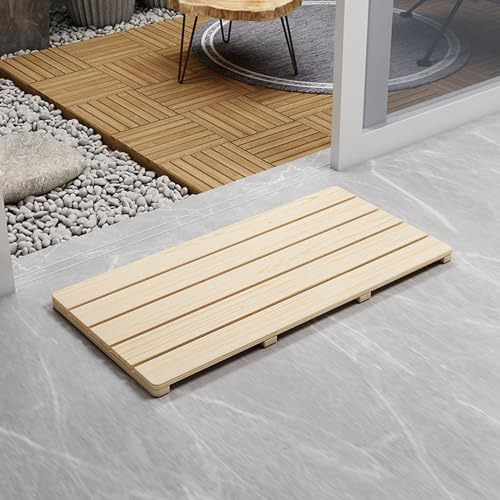 Caillebotis de Douche Rectangulaire,Tapis de Bain en Bois Naturel,Tapis de Bain en Bambou,Tapis de Douche Antidérapant pour Cuisine et Salle de Bain,Tapis de Séchage Imperméable (40x80cm/16x31in)