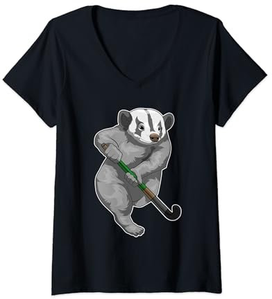 Damen Dachs Feldhockey Feldhockeyschläger Sport T-Shirt mit V-Ausschnitt
