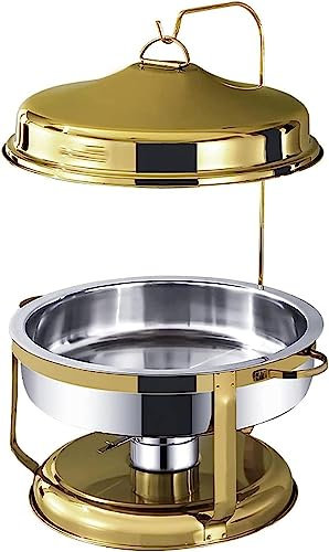 ZERAPH 9L runder Chafing Dish aus Edelstahl, Chafer-Buffet-Servierer und Speisenwärmer in voller Größe mit Lebensmittelpfanne, Brennstoffhaltern und Zubehör;Deckel für Party-Catering (Gold)