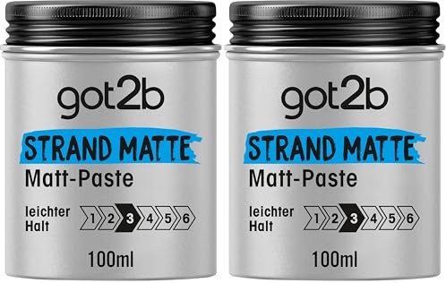 Got2b Strand Matte Paste (100 ml), Styling Paste für Surfer Looks, zum Strubbeln, Texturieren oder Zähmen ohne Verkleben, Leichter Halt (2er Pack)