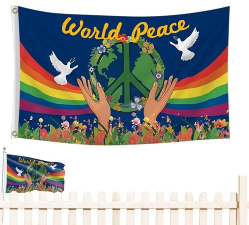ETUCYNG Bandiera della pace – Bandiera del simbolo della pace – Striscione di polvere di pace – Striscione Yard, 90 x 150 cm, resistente sbiadimento per esterni e interni con occhielli