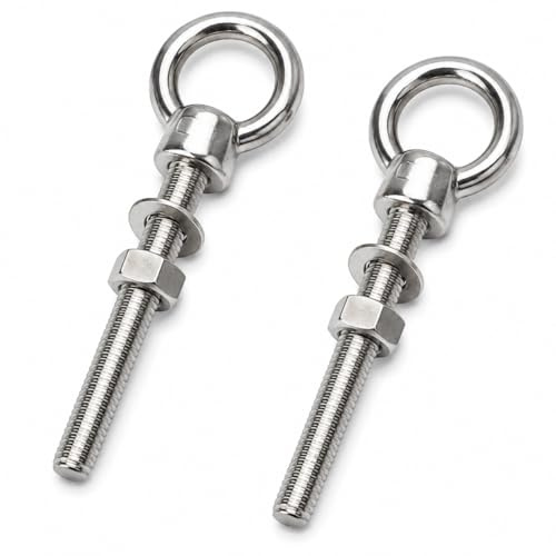 ORTAVA Ringschrauben Lang M10 x 100mm, 2 Stück Augenschraube mit Unterlegscheiben und Sechskantmuttern, Ösenschraube Edelstahl 316 V4A A4, Augbolzen für Befestigens und Aufhängung