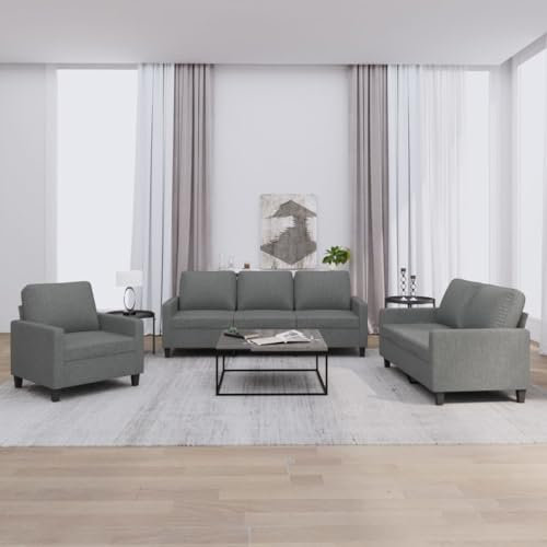 ZEYUAN 3-TLG. Sofagarnitur mit Kissen Dunkelgrau Stoff, Sofas & Couches, Sofa Wohnzimmer, Sofa Für Jugendzimmer, Relaxsofa, Sofa Für Schlafzimmer, Polstersofa - 3201429