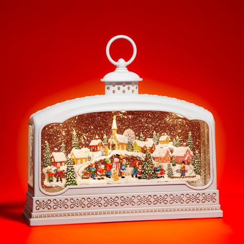 SIKORA WL01 LED Schneelaterne Wasserlaterne Winterlandschaft Weiss mit aufwirbelnden Flocken und Musik Deko Weihnachten