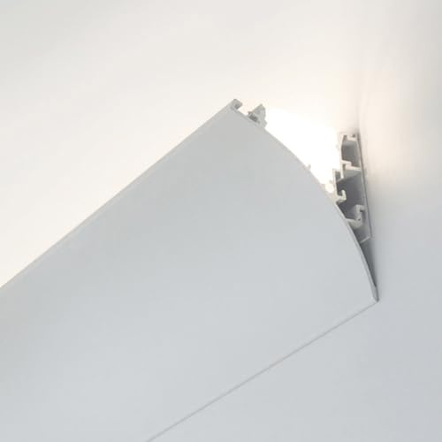 Perfil LED Moldura Corona Zócalo de Aluminio con Iluminación Indirecta LED, Moldura de Iluminación de Techo Blanca para Dormitorio / Pasillo, Cortable 1 m de Largo para Interior Moldura de Canal de Lu