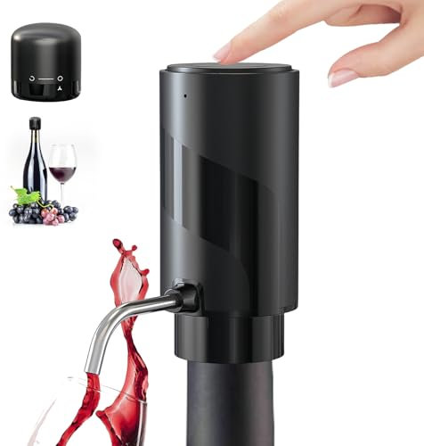 WIYETY Décanteur de vin électrique : distributeur électrique bec verseur de vin, acier inoxydable distributeur de vin rechargeable, avec câble USB et bouchon de vin verrouillable, accessoires de vin