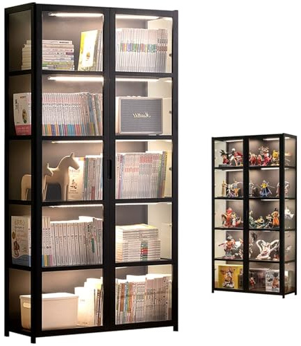 uofgcru glasvitrine vitrine, Natürlicher Bambusrahmen, Acryl-Sammlungsvitrine,Wohnzimmerschrank, Bücherregal aus natürlicher Bambusrahmen,Holzvitrine Bücher, Wein, Büro, Wohnzimmer(82×33×162cm)