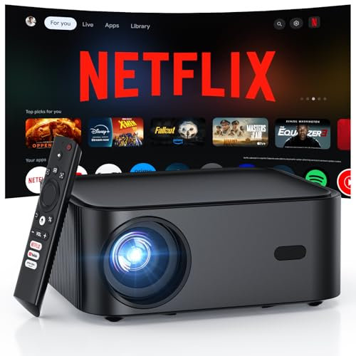 Proiettore 4k【Netflix Ufficiale/1000 ANSI/Dolby Audio】HAPPRUN Nativo 1080P Videoproiettore Smart TV WiFi 6 e Bluetooth 5.2 Projector Portatile da Esterno per PS5/Outdoor/Home Theater