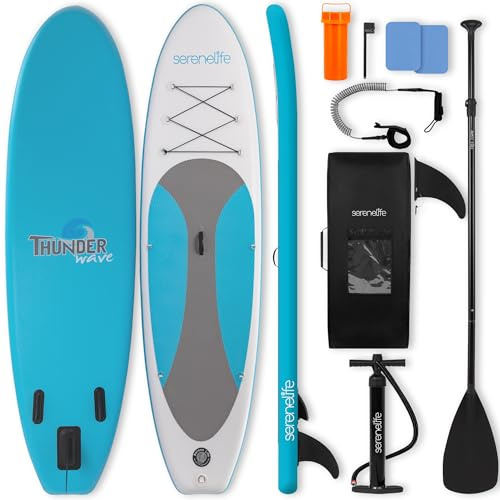 SereneLife Uppblåsbar SUP-Bräda för Vuxna och Barn – 81 cm Bred Stabil Allround Paddleboard, Halkfri EVA-Däckyta, Komplett Set med Paddel, Pump, Ryggsäck och Säkerhetslina