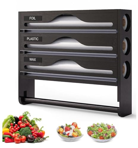 5 in 1 Foil Dispenser and Cutter,Foil Film Dispenser and Cutter,Wrap Dispenser with Cutter,Cling Film Dispenser,Kitchen Storage Solution for Foil and Plastic Wrap,Easy Access and Neat Organization