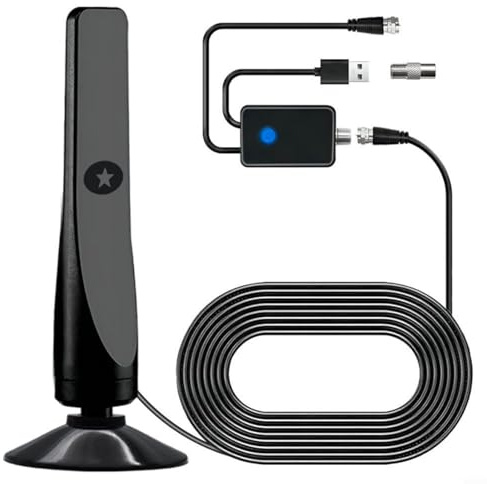 Emiif Mini antenne TV d'intérieur numérique portée 80 km pour signal HDTV avec réception HD 1080p Construction en métal Câble de 3 m