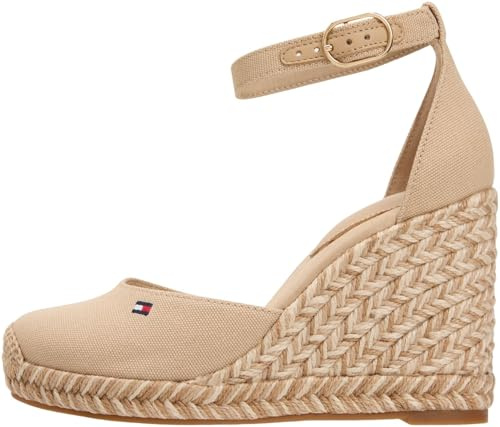 Tommy Hilfiger Donna Jeans Sandali Wedge High Closed Toe con Tacco a Zeppa, Beige (Clayed Pebble), 39