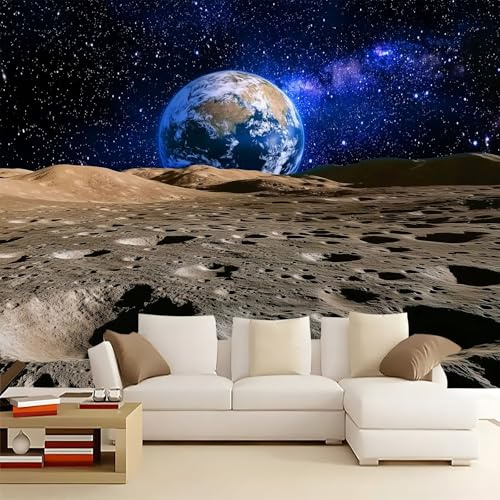 WHUOEUCO 3D Mural Photo Wallpaper Moon Starry Sky 350x256 cm Large Art Poster Non-Woven Wallpaper, Wall Decor Murals for Bedroom, Living Room, Kids Room