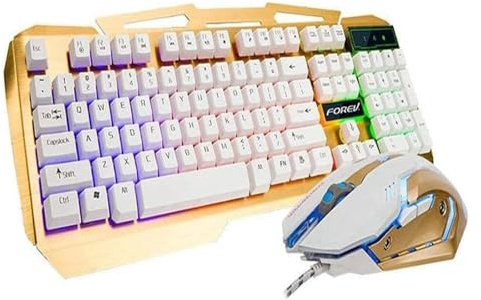 KEuLen Tastiera Meccanica, Tastiera Gaming, Set di tastiera e mouse meccanici colorati in metallo cablati