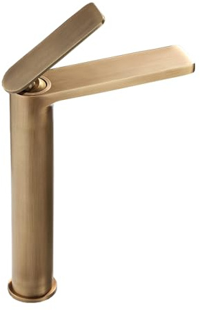 TYMYW Rubinetto Miscelatore Bagno Alto Ottone Anticato Maniglia Singola Rubinetto Alto per Lavabo da Appoggio Foro Singolo