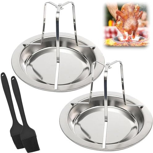 Tkxjry 2 Stück Hähnchengrill aus Edelstahl, Vertikal Hähnchen Ständer, Vertikal Hähnchenbräter Grill Edelstahl, Hähnchenbräter Edelstahl, mit 2 STK Ölpinsel, für Backöfen Grills Campingkocher