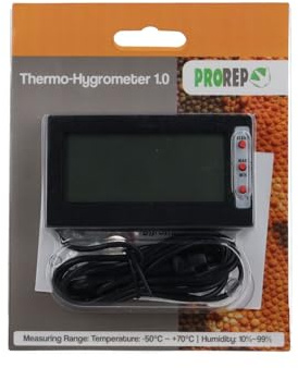 ProRep Thermo-Hygrometer 1.0 – Digital Reptile Thermometer and Hygrometer with LCD Display & 1.5m Probe | Accurate Temperature & Humidity Monitor for Terrariums, Vivariums & Amphibian Enclosures