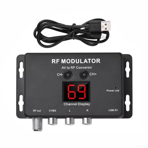 Zeroupshop Modulador RF con repetidor infrarrojo, convertidor AV a RF compatible con estándares de TV PAL/NTSC, rango de frecuencia de 471.25-885.25MHz, canales de salida seleccionables (M60)