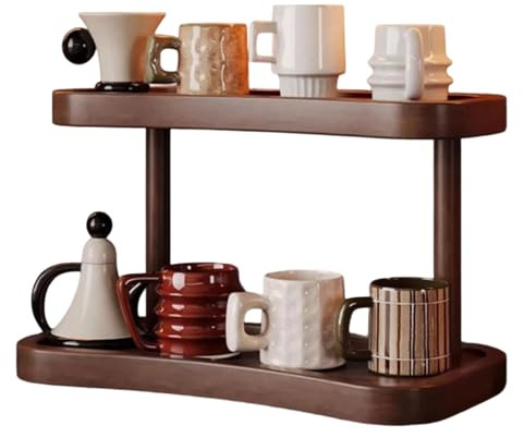 Organizer per Coffee Station - Scaffale da scrivania a 2 livelli | Portatazze - Tazze da tè, cosmetici, profumi e decorazioni - Ripiano in legno multistrato | Uso in casa, ufficio, dormitorio e piano