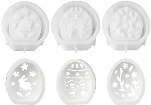 Stampi in silicone per Pasqua, stampo in silicone, per Pasqua, per uovo, coniglietto pasquale, stampo per colata uovo, stampo in silicone per intonaco, calcestruzzo, resina epossidica (set)