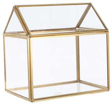 Yardenfun Terrario de Cristal con Forma de Casa Dorada Mini Invernadero de Mesa para Plantas de Interior Maceta Geométrica Transparente para Suculentas y Microjardines Decoración
