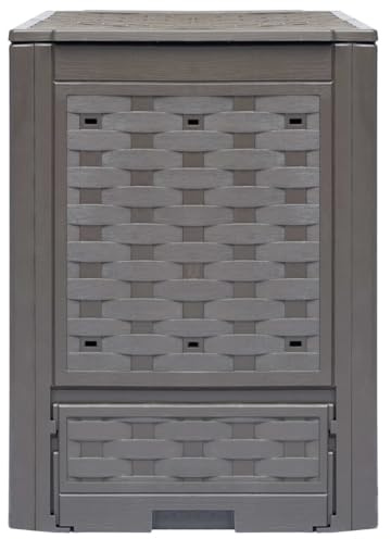 Gecheer Compostiera da Giardino, Bidone Plastica 300L Rattan Stile, 60x60x83 cm, Per Foglie Erba e Rifiuti Organici, Design Elegante e Resistente per Giardinaggio