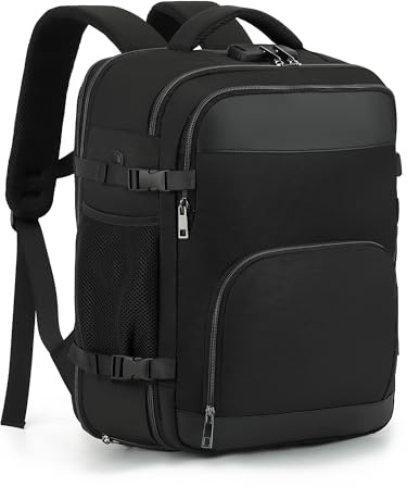 Telura Ryanair Handgepäck 40x30x20 Erweiterbar 40x30x25 24L bis 30L | mit Zahlenschloss Eurowings EasyJet Rucksack Reiserucksack für Flugzeug Handgepäck Tasche passt zu 14 Zoll Laptops, Schwarz