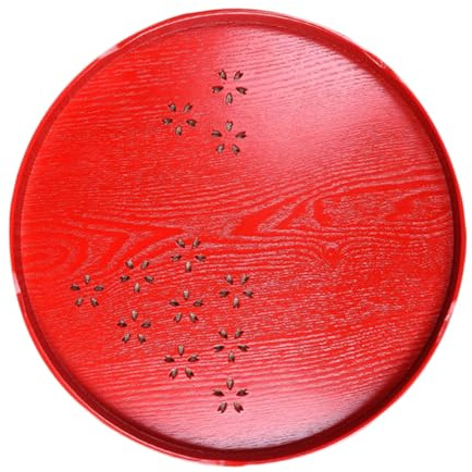JOINPAYA Plateau à Thé de Mariage en Bois Rouge Ajouré, Rond, 1 Pièce, Accessoire Décoratif Pratique pour Cérémonie et Décoration Intérieure, Plateau Décoratif Élégant pour Service de Thé