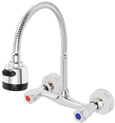 PBTERDTF Küche Armatur Wasserhahn Wandmontage 360° Drehbar Mischbatterien Armatur Wandarmatur Spültischarmatur Küche 2 Strahlarten Brause 1/2 Gewinde Warmes und Kaltes Wasser Spültischarmatur (Typ 1)