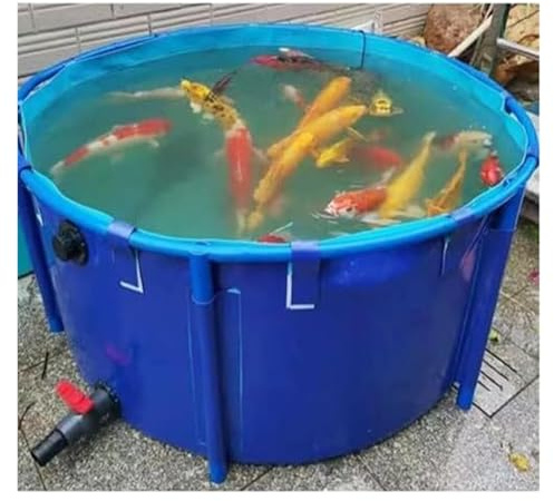 Generisch Koi-Teichbecken aus PVC, großes rundes Becken für Koi-Teiche, Fischteich aus Segeltuch mit Rahmen, ideales Taufbecken, geräumiges Wasserbecken (1,2 x 1 m)